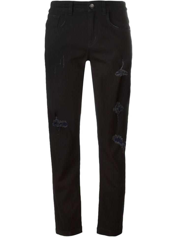 Dolce & Gabbana Ripped Detail Boyfriend Jeans, Women's, Size: 40, Blue, Cotton/spandex/elastane