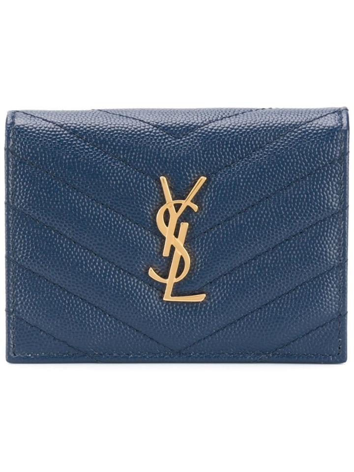 Saint Laurent Logo Plaque Quilted Wallet - Blue
