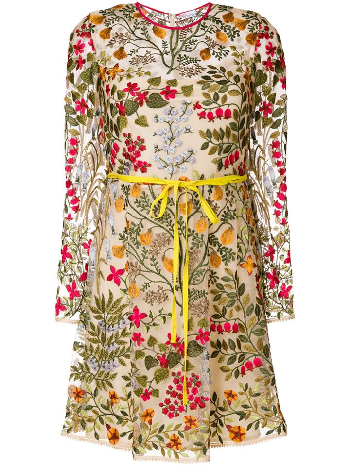 Red Valentino Floral Lace Overlay Dress - Nude & Neutrals