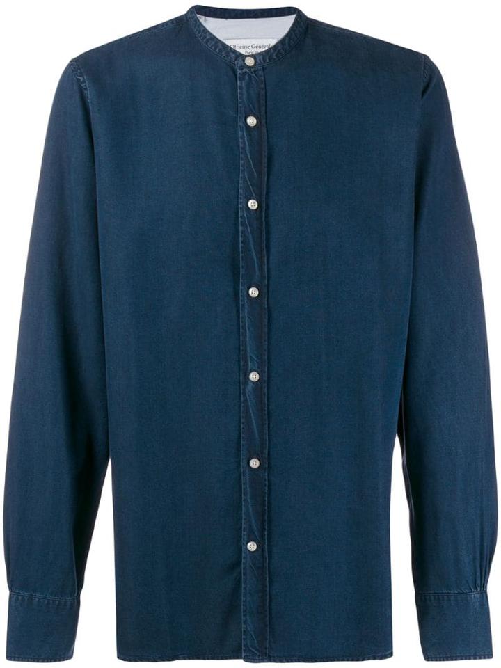 Officine Generale Collarless Casual Shirt - Blue