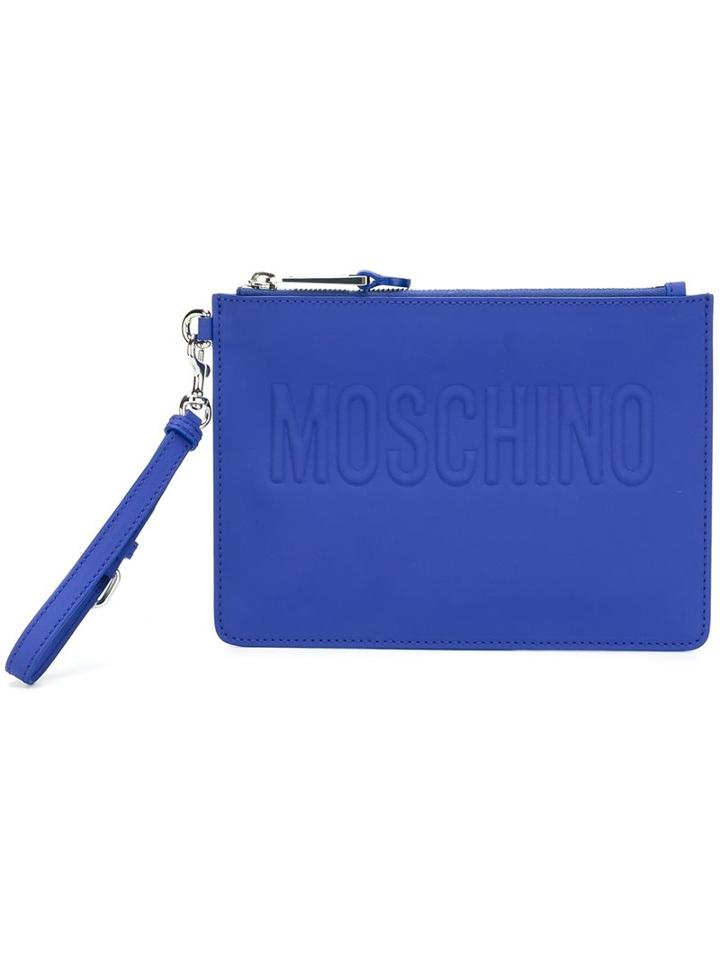 Moschino Logo Clutch, Women's, Blue