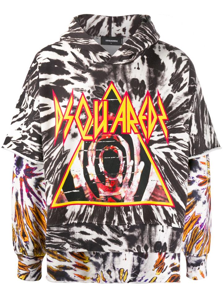 Dsquared2 Logo Tie-dye Print Hoodie - White