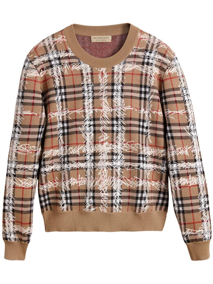 Burberry Scribble Check Merino Wool Sweater - Brown
