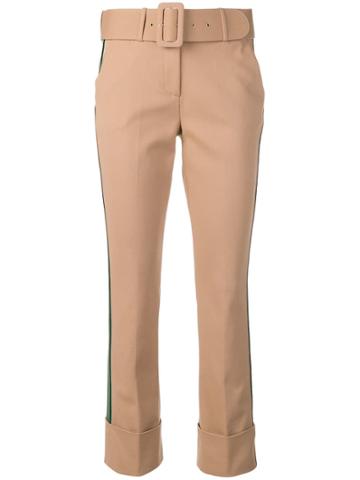 Ki6 Stripe Belted Trousers - Brown
