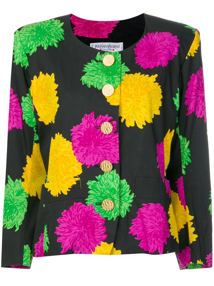 Yves Saint Laurent Vintage Collarless Floral Jacket - Black