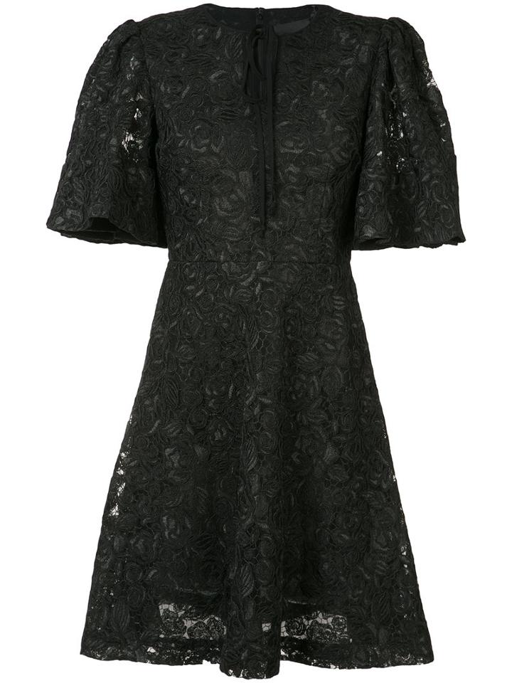Co - Keyhole Neck Floral Dress - Women - Polyester - Xs, Black, Polyester