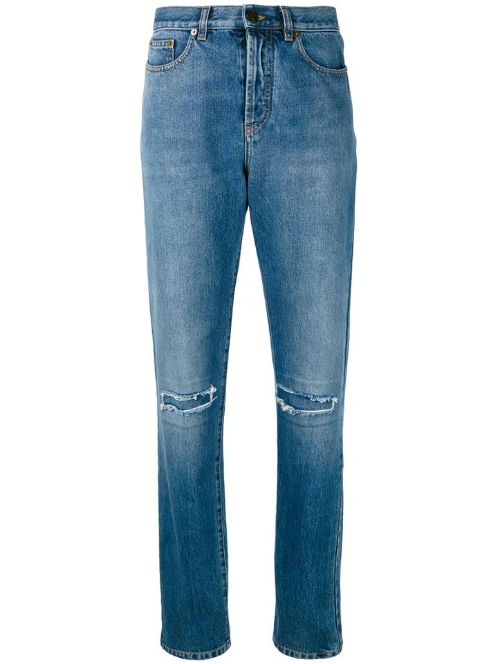 Saint Laurent - Slim Fit Knee Hole Jeans - Women - Cotton - 29, Blue, Cotton