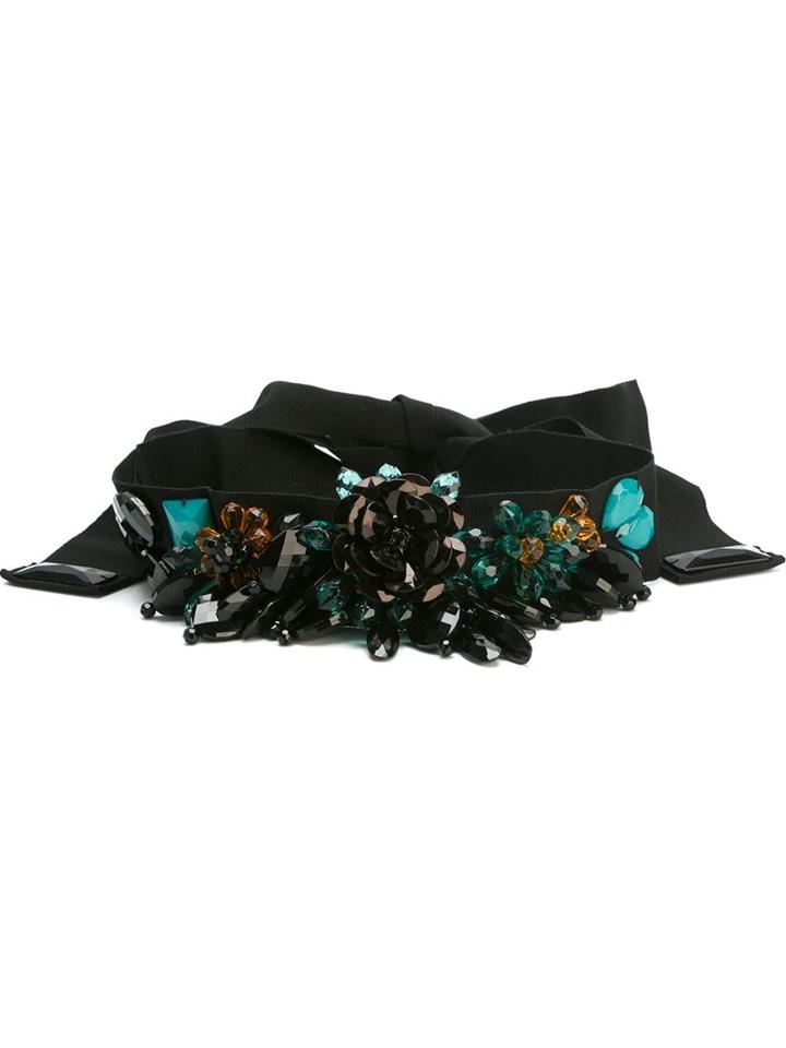 Msgm Embellished Belt, Women's, Black, Cotton/acetate/plastic