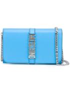 Moschino Letters Clutch, Women's, Blue, Calf Leather/metal