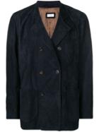 Brunello Cucinelli Double Breasted Suede Jacket - Blue