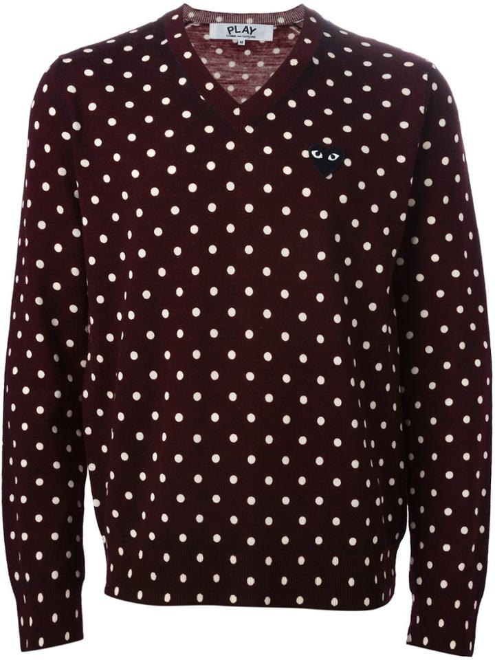 Comme Des Garçons Play Polka Dot V-neck Sweater - Brown
