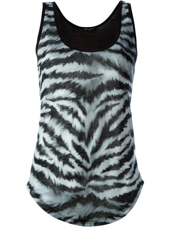 Balmain Zebra Print Top, Women's, Size: 38, Black, Linen/flax