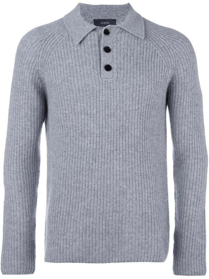 Joseph Long Sleeve Polo Shirt, Men's, Size: Medium, Grey, Cashmere