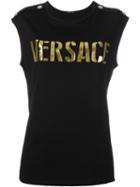 Versace Logo Tank Top, Women's, Size: 42, Black, Cotton