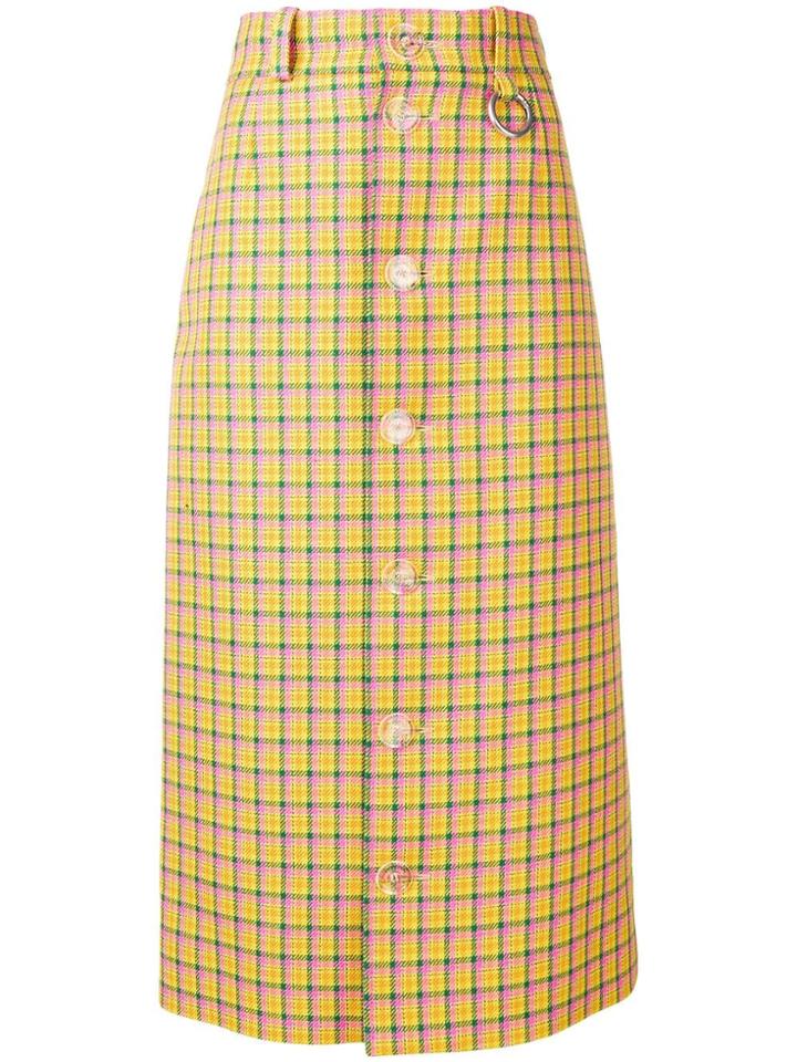 Balenciaga High Waisted Check Print Midi Skirt - Yellow