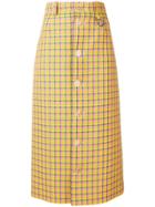 Balenciaga High Waisted Check Print Midi Skirt - Yellow