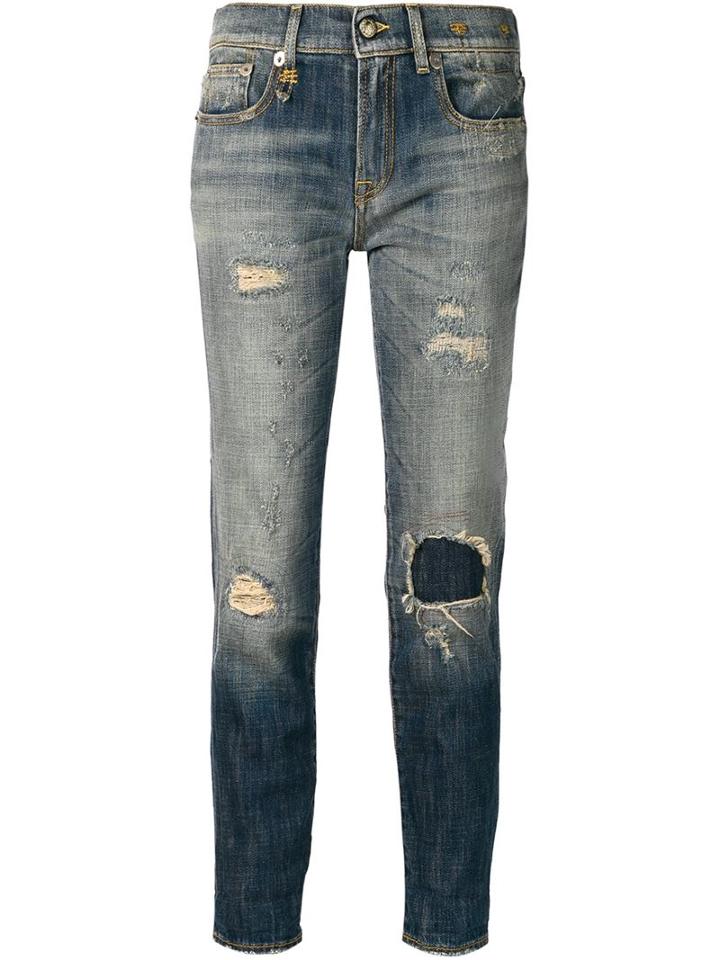 R13 Distressed Skinny Jeans, Women's, Size: 28, Blue, Polyurethane/cotton