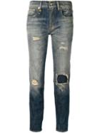 R13 Distressed Skinny Jeans, Women's, Size: 28, Blue, Polyurethane/cotton