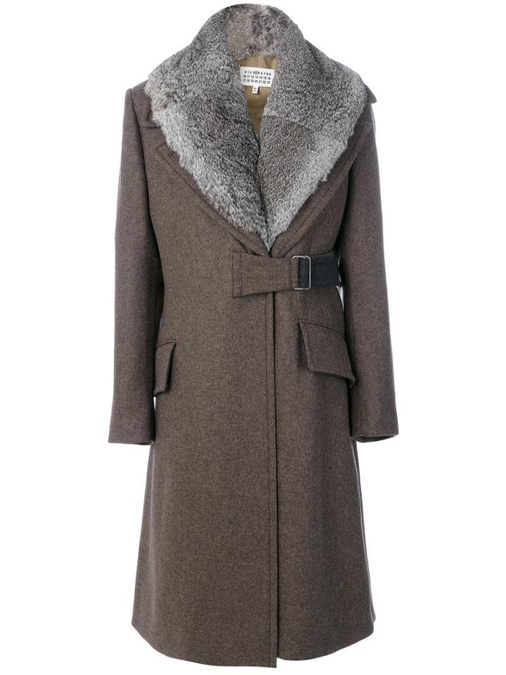 Maison Margiela - Fur Trimmed Coat - Women - Cotton/rabbit Fur/viscose/alpaca - 40, Brown, Cotton/rabbit Fur/viscose/alpaca