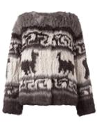 P.a.r.o.s.h. Peruvian Print Jacket, Women's, Size: Medium, Grey, Rabbit Fur/cotton