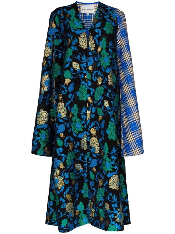 Shuting Qiu Split Sleeve Floral Midi Dress - Blue
