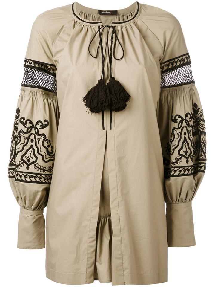 Embroidered Belted Dress - Women - Cotton - 40, Green, Cotton, Wandering