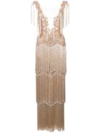 Marchesa Embroidered Fringed Gown - Metallic