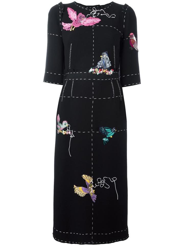 Dolce & Gabbana Bird Appliqué Detail Dress, Women's, Size: 42, Black, Silk/polyamide/glass