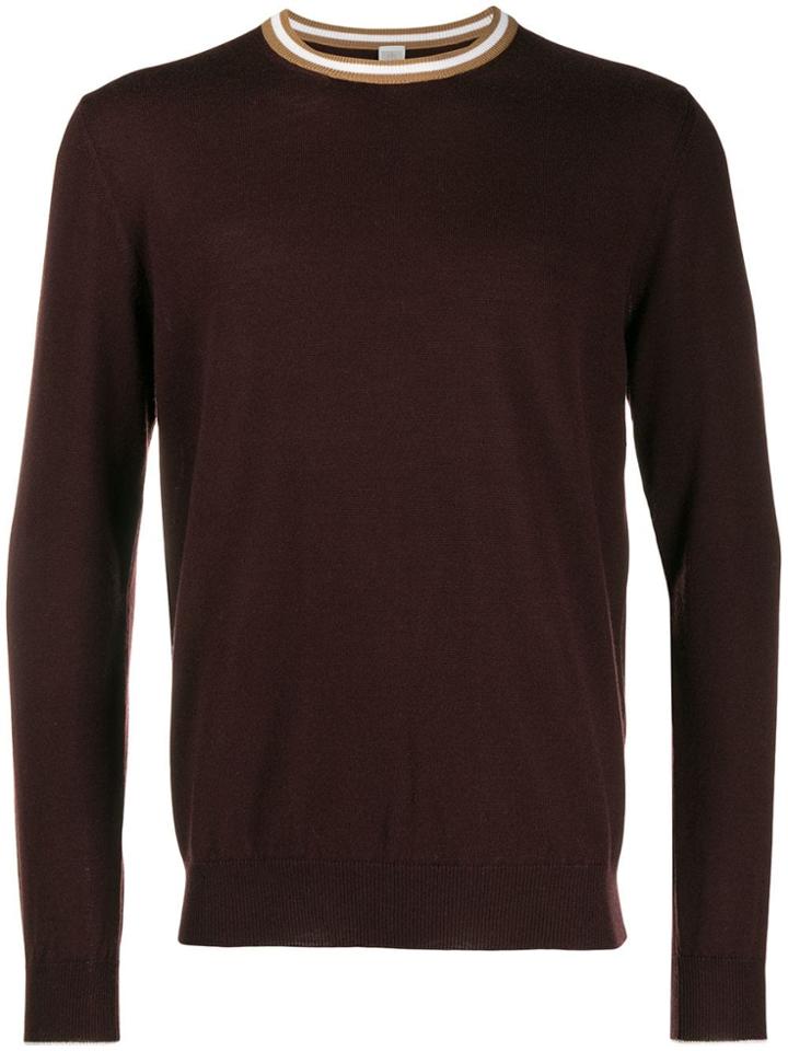 Eleventy Stripe Collar Jumper - Red