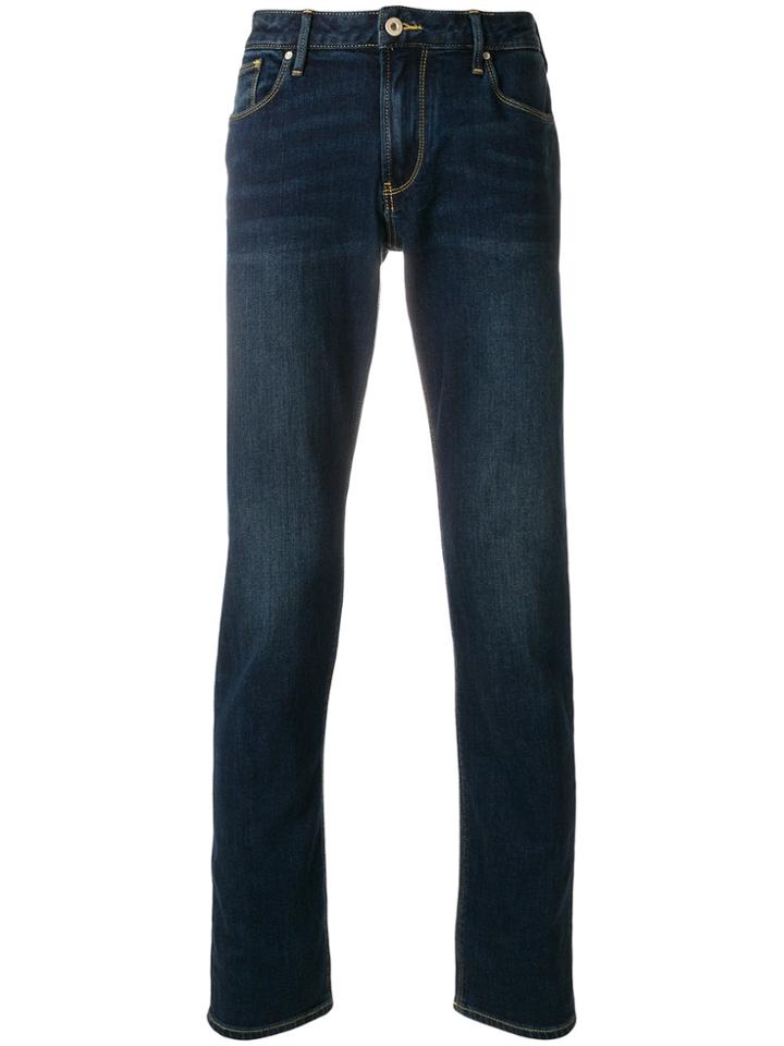 Armani Jeans Washed Five Pocket Jeans - Blue