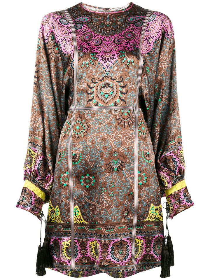 Etro - Paisley Print Mini Dress - Women - Cotton/polyester/acetate/viscose - 46, Brown, Cotton/polyester/acetate/viscose