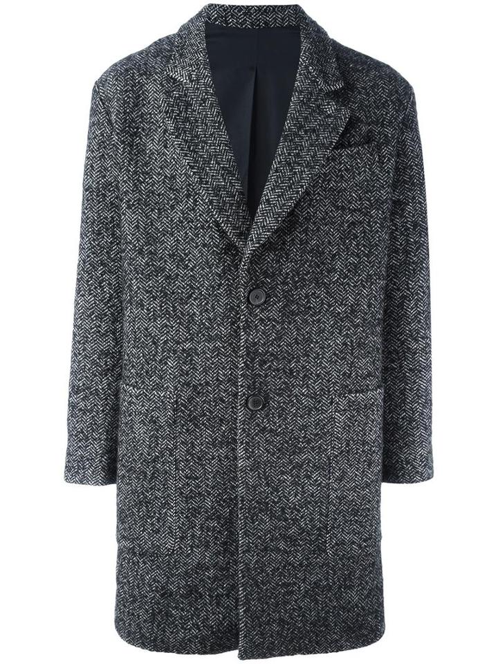 Ami Alexandre Mattiussi Tweed Coat, Men's, Size: 52, Black, Wool/acrylic/polyamide/acetate