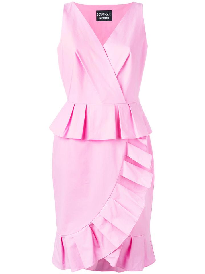 Boutique Moschino - Frill Hem V-neck Dress - Women - Cotton/other Fibers - 46, Pink/purple, Cotton/other Fibers