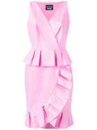 Boutique Moschino - Frill Hem V-neck Dress - Women - Cotton/other Fibers - 46, Pink/purple, Cotton/other Fibers