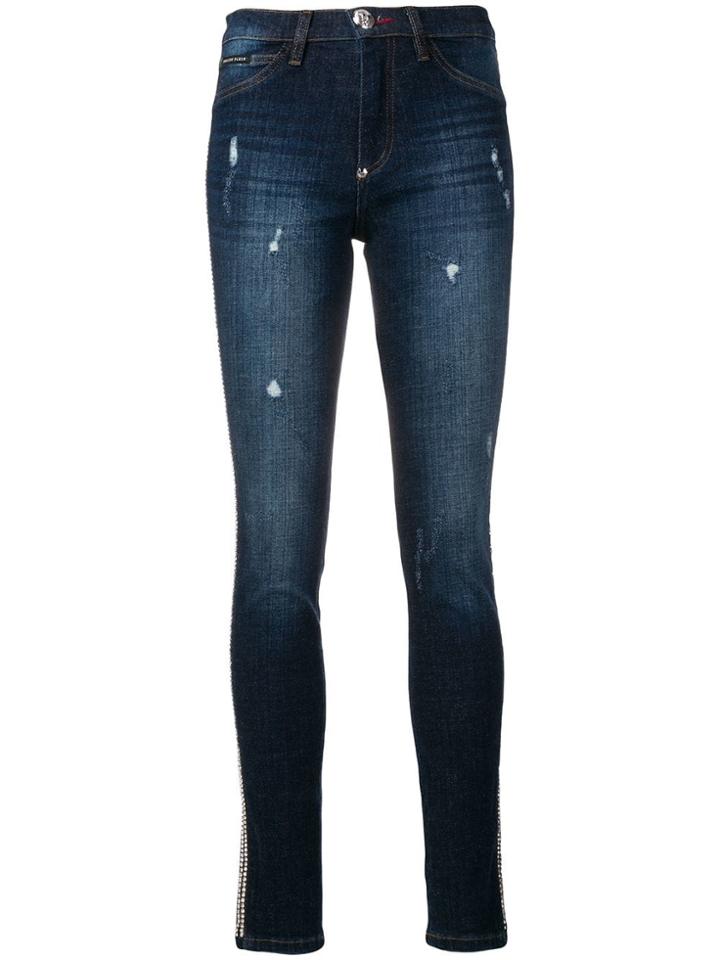 Philipp Plein Crystal Trim Skinny Jeans - Blue