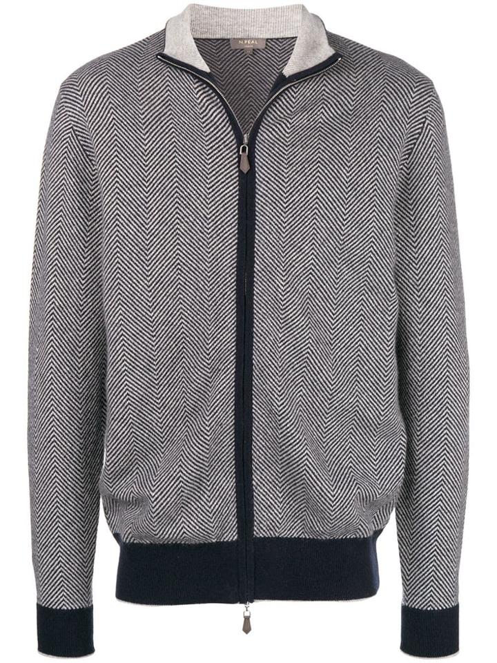 N.peal Herringbone Zip Cardigan - Blue