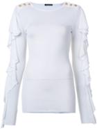 Balmain Long Ruffle Sleeve Top, Women's, Size: 40, White, Viscose