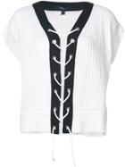 Derek Lam Cropped Short Sleeve Sweater With Lacing Detail - White