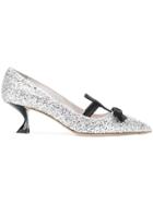 Miu Miu Glittered Bow Detail Pumps - Metallic