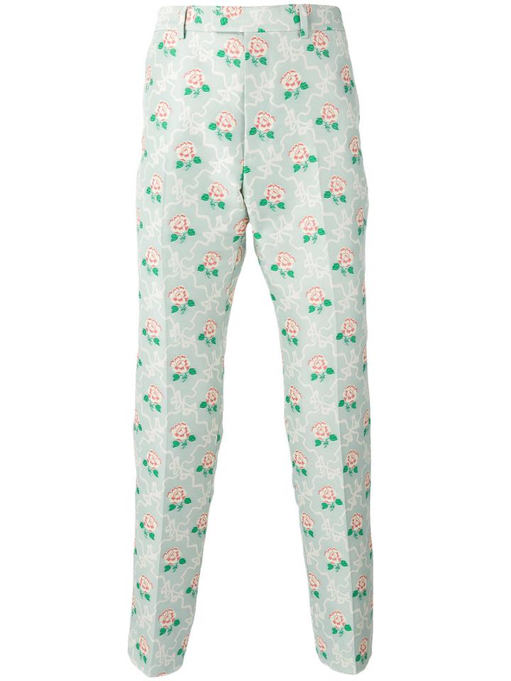 Gucci Floral Jacquard Trousers, Men's, Size: 46, Green, Polyester/silk/viscose