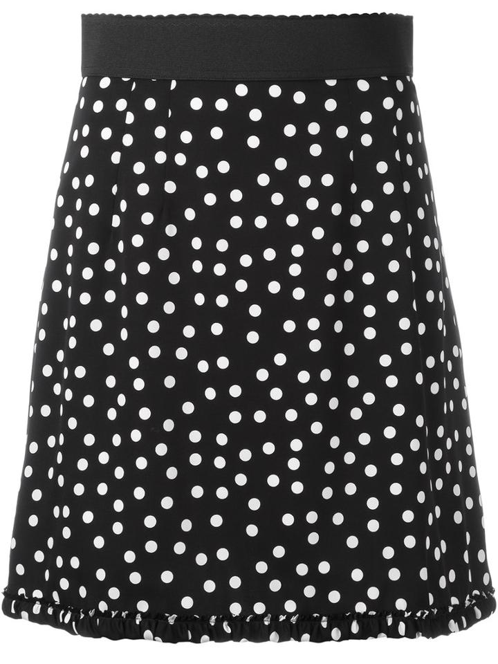 Dolce & Gabbana Polka Dot Print Skirt, Women's, Size: 46, Black, Silk/spandex/elastane