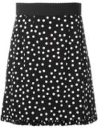 Dolce & Gabbana Polka Dot Print Skirt, Women's, Size: 46, Black, Silk/spandex/elastane