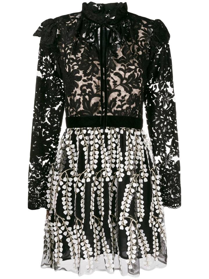 Perseverance London Floral Embroidered Mini Dress - Black