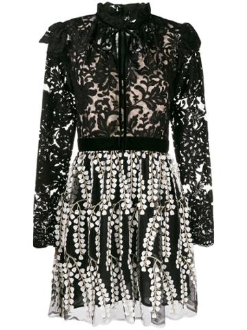 Perseverance London Floral Embroidered Mini Dress - Black