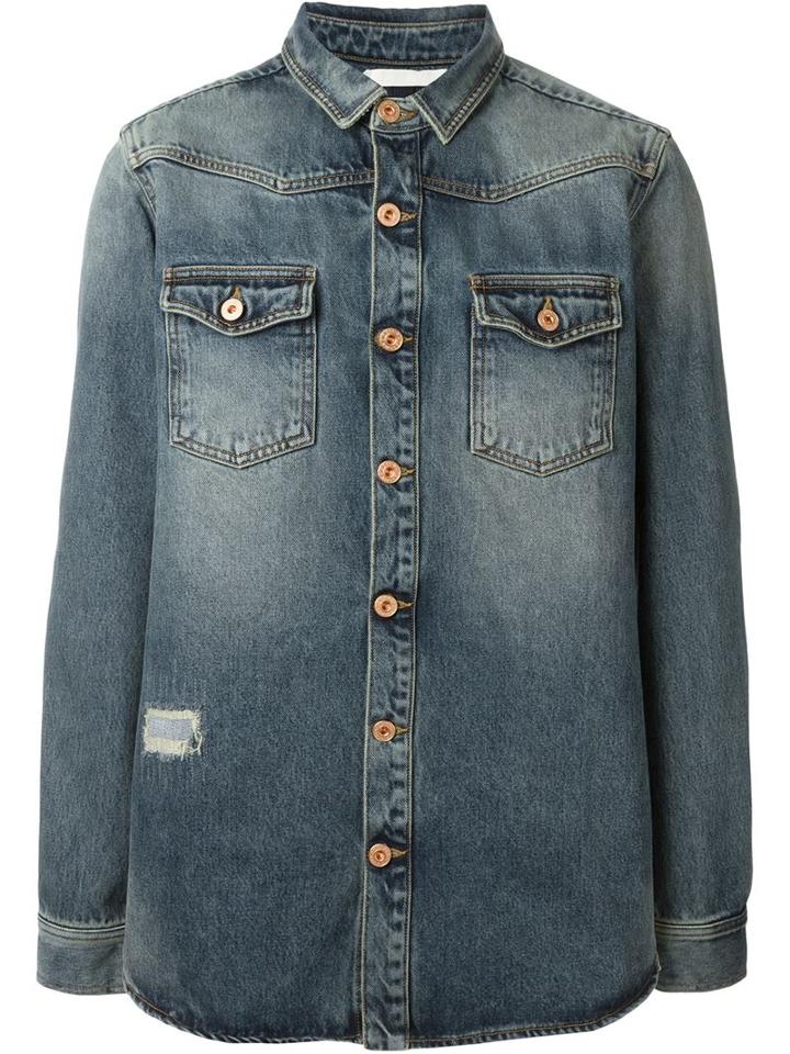 Off-white Distressed Detail Denim Shirt