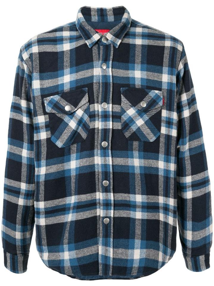 Supreme Quilted Arc Logo Flannel Shirt Jacket - Blue