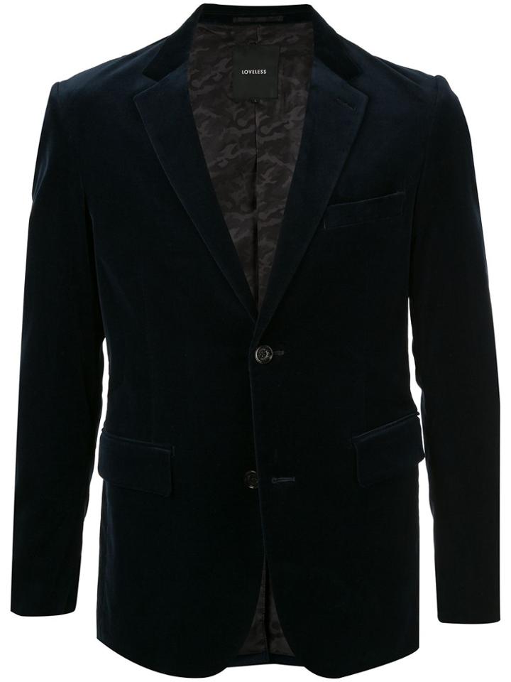 Loveless Textured Fitted Suit Jacket - Blue