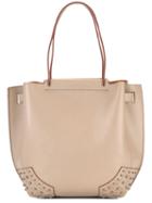 Tod's Studded Trim Shoulder Bag, Women's, Nude/neutrals, Calf Leather/suede