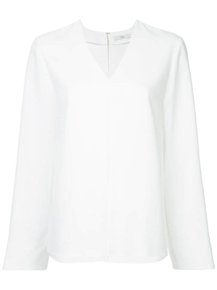 Tibi Leather Detail V-neck Top - White