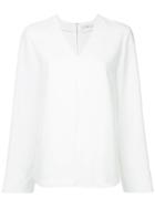 Tibi Leather Detail V-neck Top - White